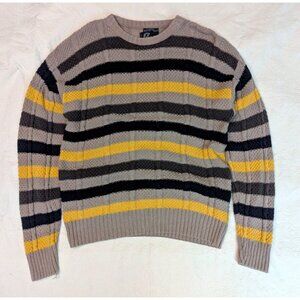 Panache Vintage 80s Cotton Cable Knit Striped Sweater / Size L / USA Made